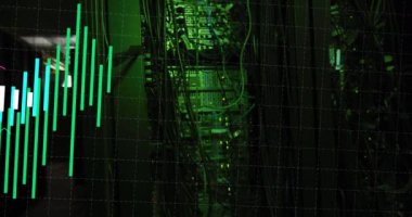 Animation of financial data processing over computer servers. Global business, finances, computing and data processing concept digitally generated video.