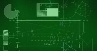 Matematiksel veri işlemenin yeşil arkaplan üzerindeki animasyonu. Küresel bilim, bilgisayar ve veri işleme kavramı dijital olarak oluşturulmuş video.