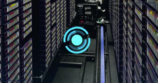 Анімація Кругового Сканера Обробки Даних Проти Комп Ютерного Сервера Концепція — стокове відео