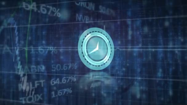 Animatie Van Klok Cardiograaf Gegevensverwerking Aandelenmarkt Global Business Digitale Interface — Stockvideo