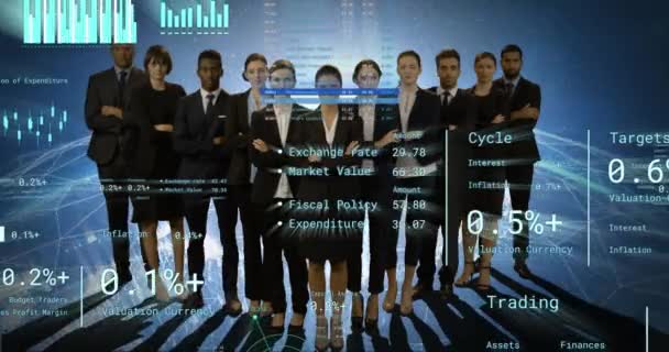 Animation Financial Data Processing Diverse Business People Global Business Finances — Αρχείο Βίντεο