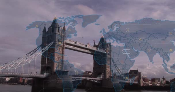 Animación Del Procesamiento Datos Financieros Través Del Mapa Mundial Paisaje — Vídeo de stock