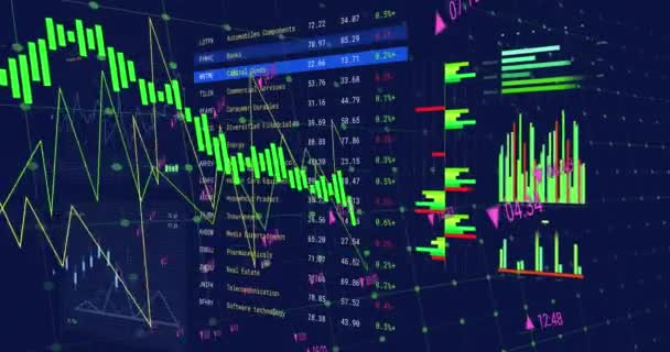 Animatie Van Verwerking Van Financiële Gegevens Blauwe Achtergrond Mondiale Netwerken — Stockvideo