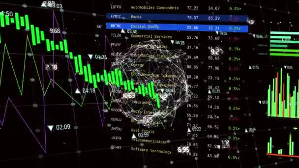 Animación Del Procesamiento Datos Financieros Todo Mundo Con Conexiones Redes — Vídeos de Stock