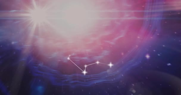 水瓶座星座的动画在星空和背景云彩之上显示 占星术 占星术和黄道带概念数字生成的视频 — 图库视频影像
