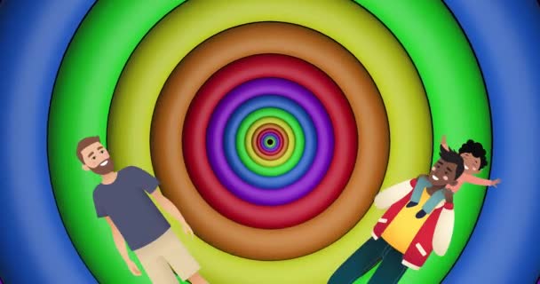 Animation Male Couple Child Rainbow Circles Colours Moving Seamless Loop — Stock Video