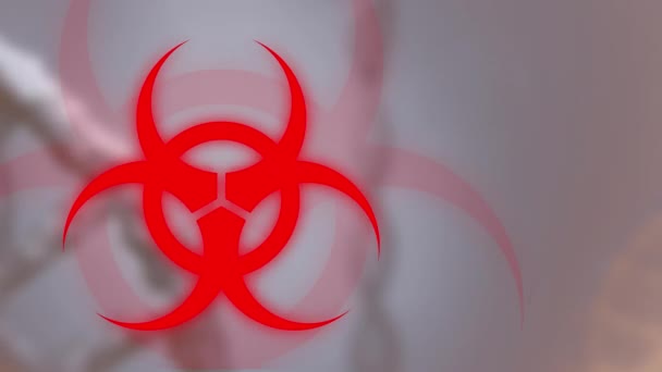 Animazione Del Simbolo Rischio Biologico Rosso Sfondo Grigio Concetto Pandemia — Video Stock