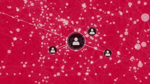 Анімація Мережі Язків Піктограмами Червоному Тлі Глобальні Мережі Бізнес Фінанси — стокове відео
