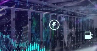 Animation of financial data processing over computer servers. Global business, finances, computing and data processing concept digitally generated video.