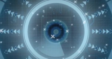 Bağlantı ağı üzerinden veri işleme ve tarama animasyonu. Küresel teknoloji ve dijital arayüz konsepti dijital olarak oluşturulmuş video.