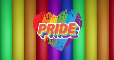 Gökkuşağı çizgileri ve renklerinde kusursuz döngü üzerinde gururlu metin ve gökkuşağı kalbinin animasyonu. Gurur ayı, lgbtq, insan hakları ve eşitlik kavramı dijital olarak oluşturulmuş video.