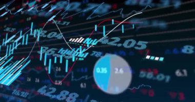 Değişen sayılarla ilgili finansal veri işleme animasyonu. Küresel iş, finans, hesaplama ve veri işleme kavramı dijital olarak oluşturulmuş video.