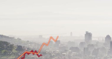 Şehirdeki hatların ve finansal veri işlemlerinin animasyonu. Küresel iş, finans, dijital arayüz, hesaplama ve veri işleme kavramı dijital olarak oluşturuldu.