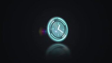Siyah arkaplanda parlayan ışığın üzerinde saat tik tak ediyor. Küresel iş, finans, hesaplama ve veri işleme kavramı dijital olarak oluşturulmuş video.