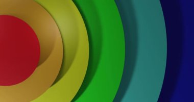 Mor arka planda hareket eden renkli dairelerin canlandırması. Renkler, desen, gökkuşağı ve soyut arkaplan kavramı dijital olarak oluşturulmuş video.