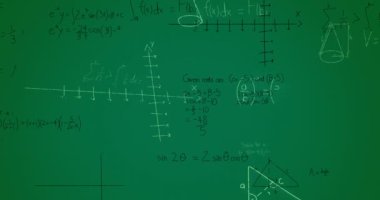 Matematiksel veri işlemenin yeşil arkaplan üzerindeki animasyonu. Küresel bilim, bilgisayar ve veri işleme kavramı dijital olarak oluşturulmuş video.