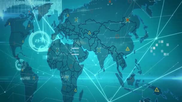 Animacja Sieci Połączeń Mapą Świata Globalne Połączenia Biznes Finanse Koncepcja — Wideo stockowe