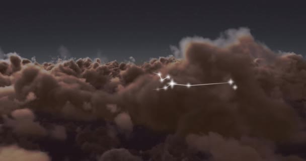 Taurus Yıldızının Animasyonu Arka Planda Gökyüzündeki Bulutların Üzerine Işaret Eder — Stok video