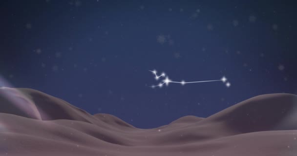 Изображение Звезды Над Снегом Падающим Голубом Небе Заднем Плане Астрология — стоковое видео