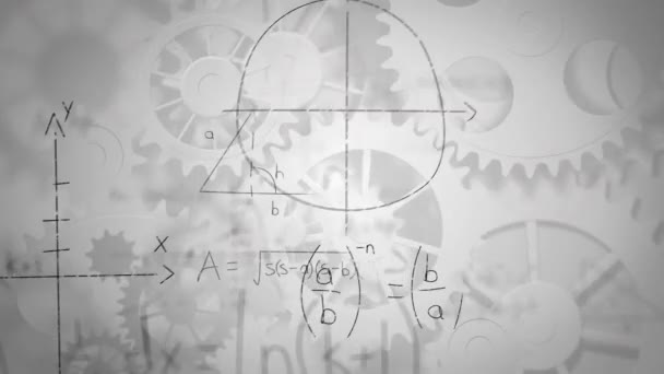 Animação Equações Matemáticas Engrenagens Sobre Fundo Branco Conceito Global Ciência — Vídeo de Stock