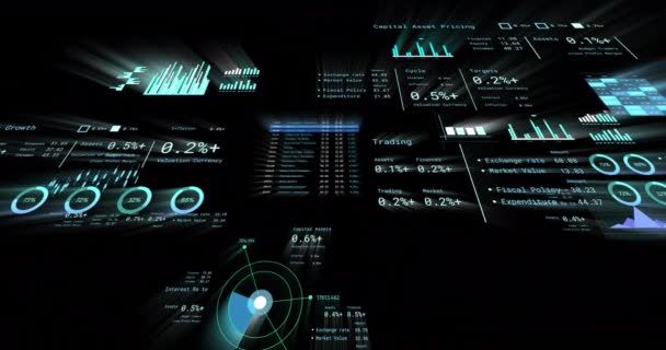 Animation Der Verarbeitung Von Finanzdaten Mit Zahlen Auf Schwarzem Hintergrund — Stockvideo
