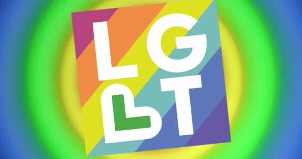 虹色の円や色の上にLbtテキストのアニメーションがシームレスなループに移動します プライド月 Lgbtq 人権と平等の概念デジタル生成されたビデオ — ストック動画