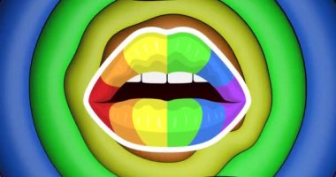 Gökkuşağı daireleri üzerinde gökkuşağı dudakları ve kusursuz döngü üzerinde hareket eden renklerin animasyonu. Gurur ayı, lgbtq, insan hakları ve eşitlik kavramı dijital olarak oluşturulmuş video.