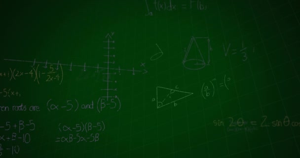 Анимация Математической Обработки Данных Зеленом Фоне Концепция Глобальной Науки Вычислительной — стоковое видео