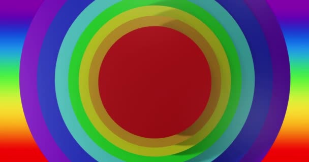 彩色圆环在彩虹背景上运动的动画 彩虹和抽象背景概念数字生成的视频 — 图库视频影像