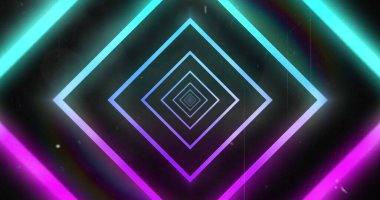 Siyah arkaplanda neon şekillerin bileşimi. Soyut arkaplan, model ve gelecek konsepti dijital olarak oluşturuldu.