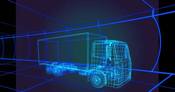 Composizione Camion Digitale Linee Sfondo Blu Concetto Globale Trasporto Calcolo — Foto Stock