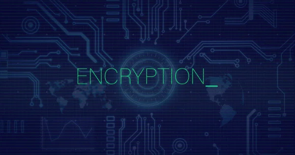 Bild Krypteringstext Kretskort Och Databehandling Global Databehandling Digitalt Gränssnitt Och — Stockfoto