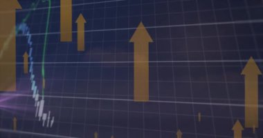 Finansal veri işleme ve ızgara üzerindeki okların animasyonu. Küresel iş, finans, hesaplama ve veri işleme kavramı dijital olarak oluşturulmuş video.