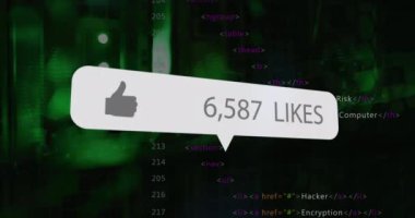 Veri işleme ve sosyal medya simgesi ve metnin animasyonu. Küresel iş, finans, bulut hesaplama ve veri işleme kavramı dijital olarak oluşturulmuş video.