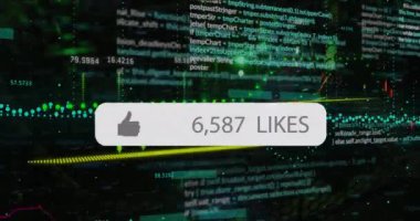 Veri işleme ve sosyal medya simgesi ve metnin animasyonu. Küresel iş, finans, bulut hesaplama ve veri işleme kavramı dijital olarak oluşturulmuş video.