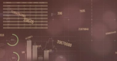 Animation of financial data processing over grid. Global business, finances, computing and data processing concept digitally generated video.