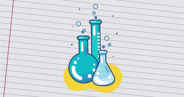 Animación Química Icono Sobre Símbolos Matemáticos Papel Gobernado Educación Global — Vídeos de Stock