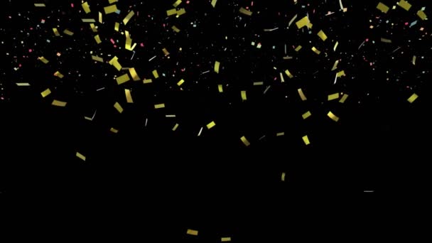 黒を背景に多色のコンフェッティを落下させるアニメーション デジタル生成 ホログラム イラスト パーティー イベント 抽象的およびお祝いの概念 — ストック動画