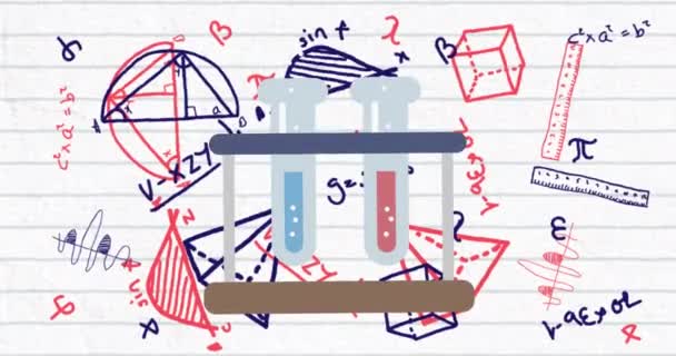 Animación Química Icono Sobre Símbolos Matemáticos Papel Gobernado Educación Global — Vídeos de Stock