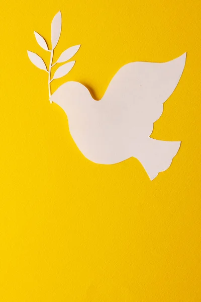 白い鳩の葉を閉じて黄色の背景にスペースをコピーします 平和と反戦運動の概念 — ストック写真