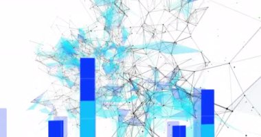 Beyaz arkaplana karşı istatistiksel veri işleme ve bağlantı ağının animasyonu. Küresel ağ ve iş veri teknolojisi kavramı