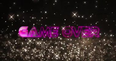 Oyunun animasyonu siyah arkaplandaki ışık noktalarının üzerinde metin üzerinden. Soyut arkaplan, renk ve gelecek konsepti dijital olarak oluşturulmuş video.