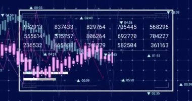 Sayıları ve çubukları mavi arkaplana karşı numaralarla birden fazla grafik üzerinden değiştirme animasyonu. Dijital olarak üretilmiş, hologram, illüstrasyon, rapor, iş, ilerleme ve teknoloji kavramı.