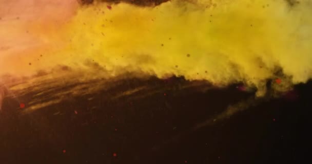 Анимация Красных Пятен Плавающих Над Вспышкой Цветных Облаков Сером Фоне — стоковое видео