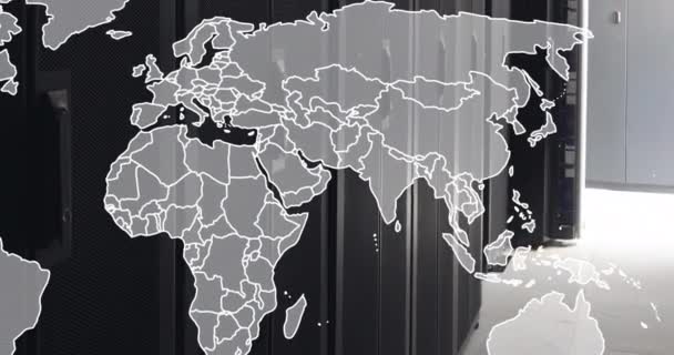 Animacja Mapy Serwerowni Tle Kompozyt Cyfrowy Wielokrotna Ekspozycja Globalny Bezpieczeństwo — Wideo stockowe
