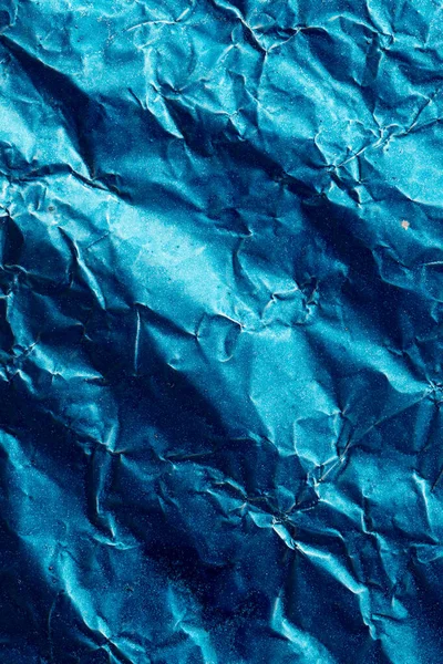 Detailní Záběr Zmačkané Lesklé Modré Fólie Kopírovacím Prostorem Barva Textura — Stock fotografie