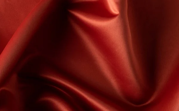 Gros Plan Tissu Satiné Rouge Uni Avec Plis Espace Copie — Photo