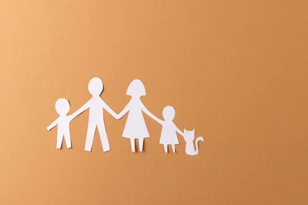 White Paper Cut Out Family Two Children Copy Space Brown — Stock Photo, Image