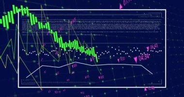 Veri animasyonu, değişen sayılı grafikler ve mavi arkaplan üzerine çubuk yükleme. Dijital olarak üretilen hologram, illüstrasyon, rapor, iş, ilerleme, büyüme ve teknoloji kavramı.