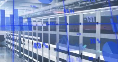 Animation of data processing over computer servers. Global business, finances, computing and data processing concept digitally generated video.